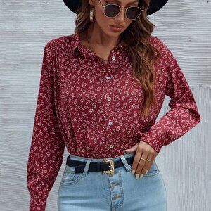 Vintage Ditzy Floral Print Cotton Button Down sz S-M